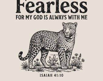 Vintage Fearless SVG PNG | Christian Leopard Bible Verse Shirt Design | Religious Faith T-Shirt Graphic | Printable Sublimation Art