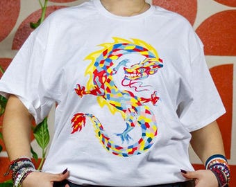 Asian Streetwear Graphic - Mosaic Serpentine Dragon Shirt - Illustrated Dragon Tee - Chinese Style Dragon Art - StarryEmpire