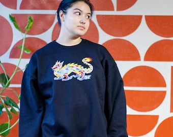 Mosaic Dragon Sweatshirt – Asian Graphic Pullover, Streetwear Fashion