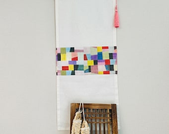 Linen Wall Hanging | Korean Mosi Patchwork Banner with Tassel