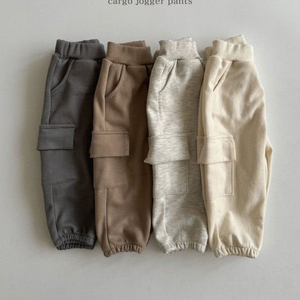 Cargo Jogger Pants, Toddlers Baby Kids Pants, Neutral Solid Color Premium Gift for Kids Long Pants