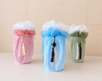 Two-Tone Bojagi Tassel Tower Decor | Handmade Bojagi Tower for Korean Dol and Baek il Party | Korean Traditional Decor