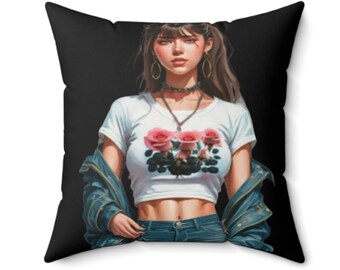 Sapphire Smooches Three: Square Pillow with Blue Biting Lips and Darling Girl Back Design