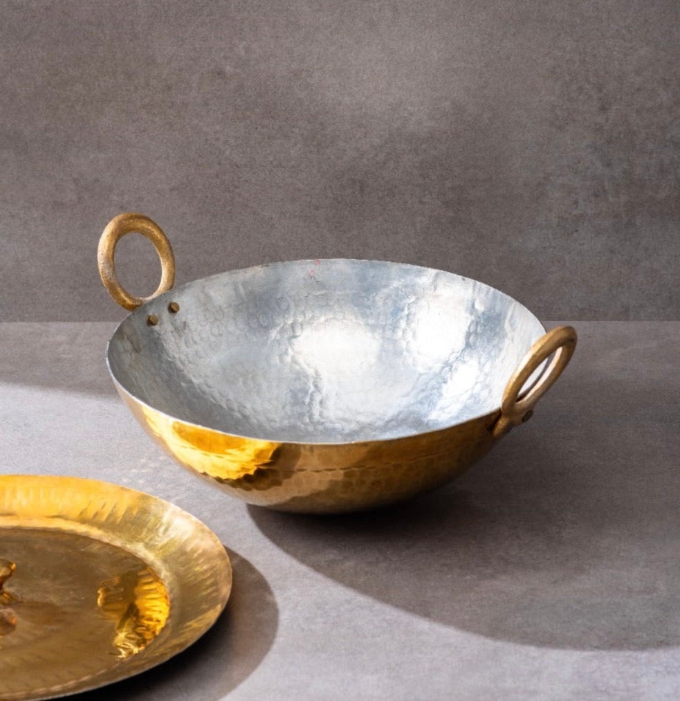 Brass Kadai With Kalai Work, Brass Bowl With Handles, Brass Karahi