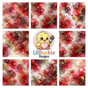 Red and Gold Floral Marble Alcohol Ink designs Paper Backgrounds