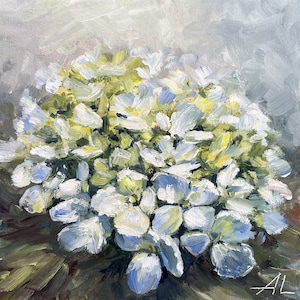 Hydrangea Painting Original Blue Flowers Art Flower Bouquet Small Hydrangea Wall Art Gift for her