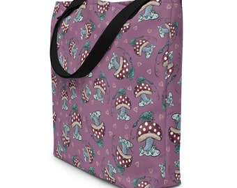 Frogs Leaping for Love Large Tote Bag - purple