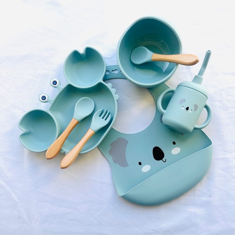 Set repas assiette et couverts pour enfant personnalisée couvert en bois cadeau de naissance assiette silicone bébé-assiette bébé image 5