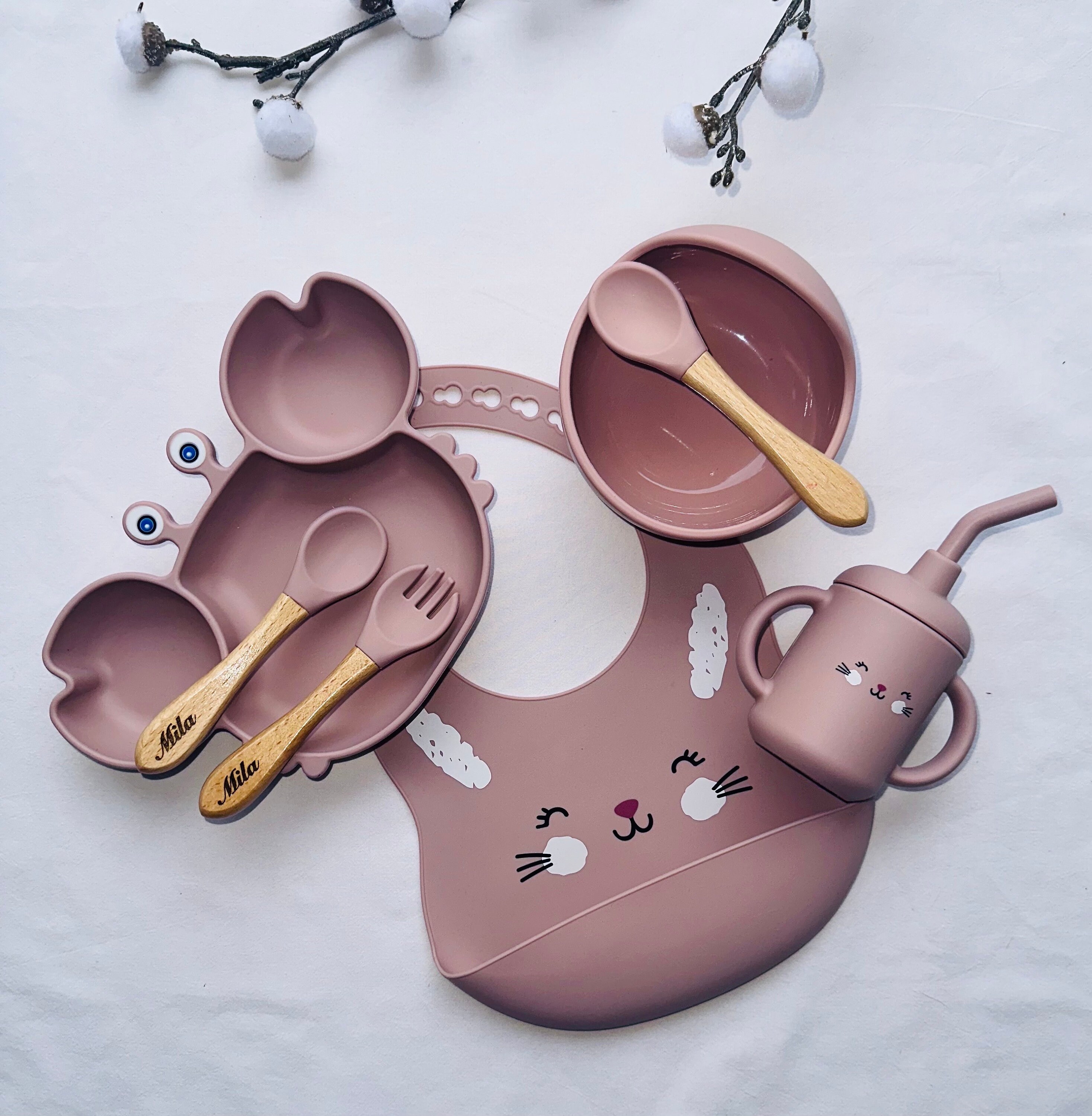 Set De Repas Bébé - Assiette Ventouse + Couverts Silicone - 8 Pièces - Sans BPA - Pour Bébé 6 Mois à 3 Ans - 6