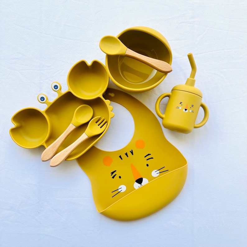 Set repas assiette et couverts pour enfant personnalisée couvert en bois cadeau de naissance assiette silicone bébé-assiette bébé image 8