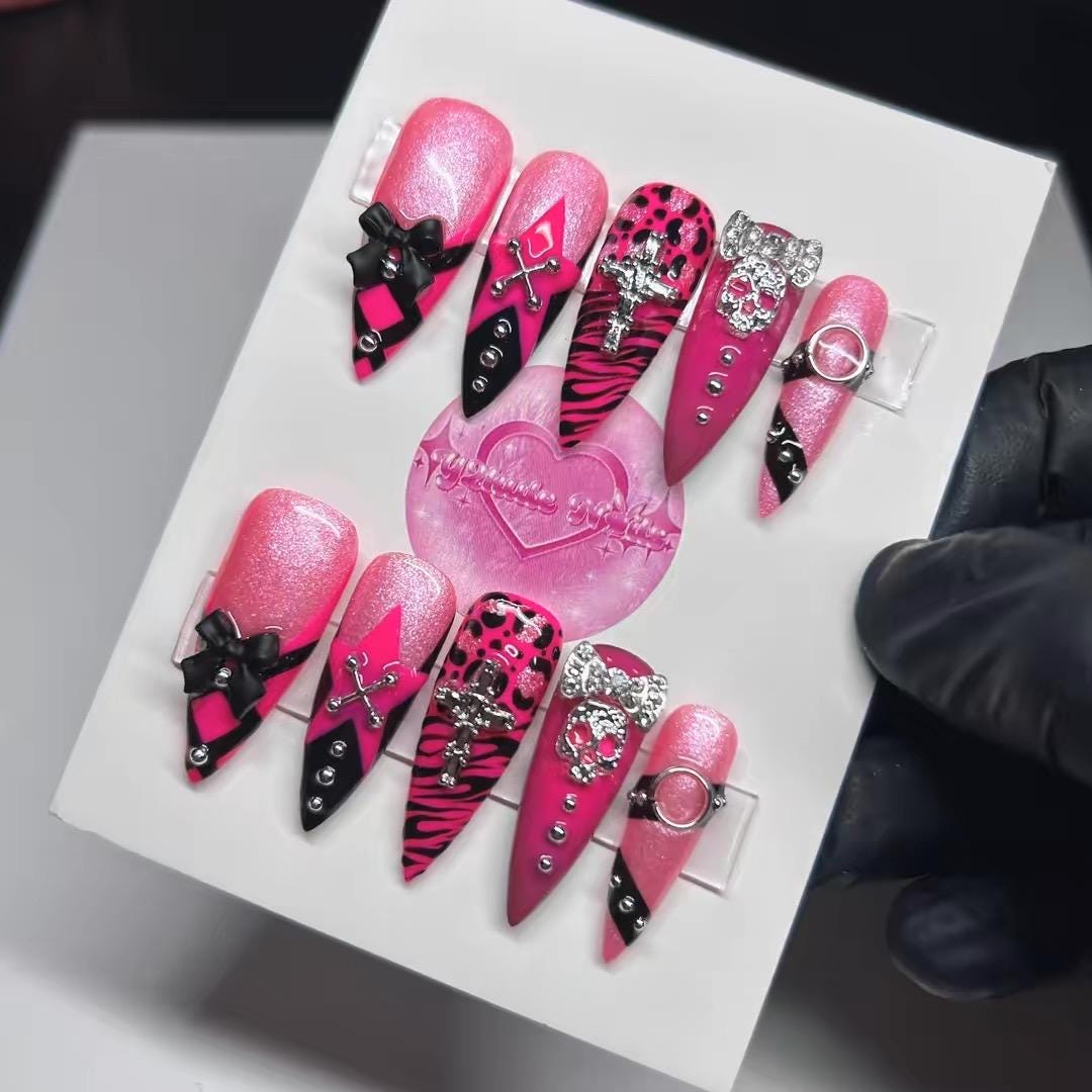 Y2k Scene Emo Mcbling Studded Skull Press on Nails - Etsy