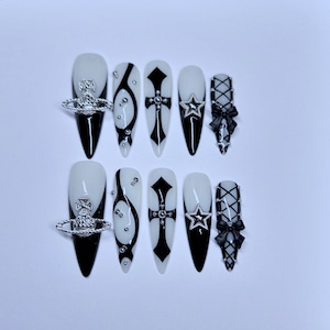 Y2K grunge gothic cross press on nails