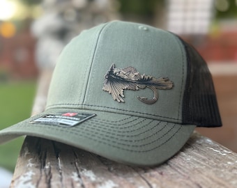 Fly fishing hat - Custom Hat - leatherette patch hat - Fishing hat - Fly hat - fisherman hat - Hats for Dads - Gift for Dad Father