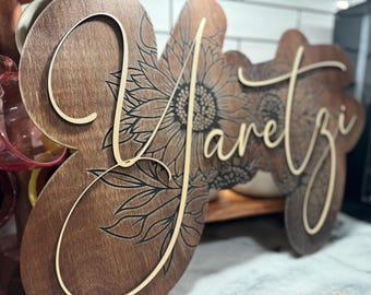 Custom Sunflower - Customized name plaque - Baby Nursery wall decoration - Kids room - Gift for Mother Father Brother Sister Grandparents