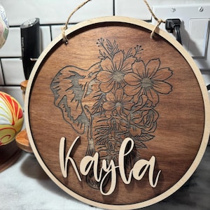 Elephant Nursery Sign, Round 3D Name Sign, Personalized Wooden Name Sign, Baby Shower Decor, customized name Decor, Rustic decor
