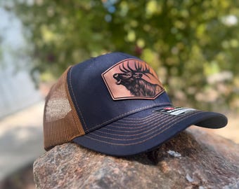 Richardson trucker hat - Custom Hat - leatherette patch hat - Hunting hat - Elk hat - Bull Elk hat - Hats for Dads - Gift for Dad Father