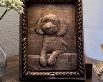 Dog pet 3D model rustic wood decor - Cat pet picture wooden frame - man’s best friend - doggie - furry friend