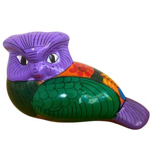 Owl Talavera Mexican Folk Art Vintage Hand Painted Ceramic Figurine