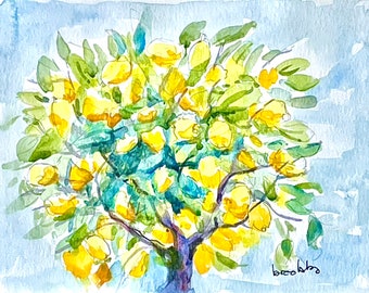 Lemon Tree watercolor: one of a kind handmade painting
