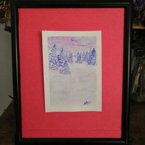 peinture aquarelle , paysage d'hiver 03 (ATTENTION vendu sans le cadre ), œuvre originale