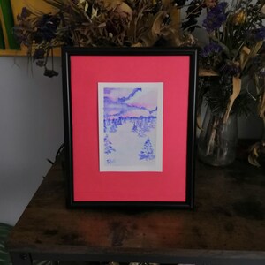 peinture aquarelle , paysage d'hiver 04 (ATTENTION vendu sans le cadre ), œuvre originale