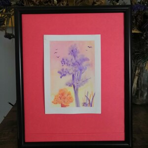 peinture aquarelle , paysage d'automne 02 (ATTENTION vendu sans le cadre ), œuvre originale