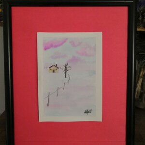 peinture aquarelle , paysage d'hiver 02 (ATTENTION vendu sans le cadre ), œuvre originale