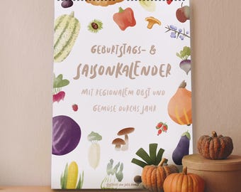 Saisonkalender| Geburtstagskalender | Regional Saisonal| Ewiger Kalender | Nachhaltigkeit | Gemüse | Kochen | Din A4