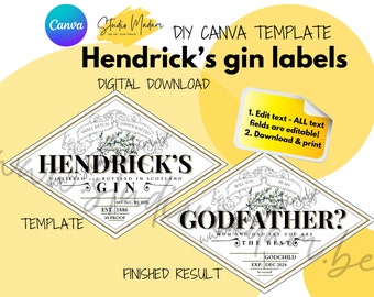 Modelo de rótulo personalizado para Gin Hendrick's - modelo CANVA - download digital