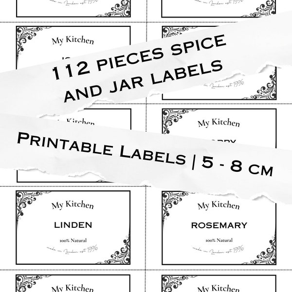 112 Piece Kitchen Labels | Jar Labels | Spice Labels | Printable Stickers | Pantry Labels | Download Modern Minimalist Kitchen Decals.