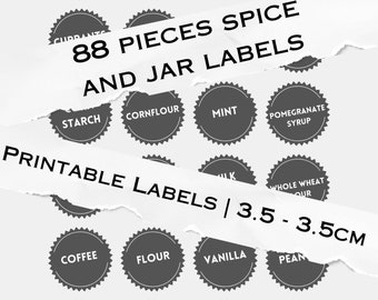 88 Piece Kitchen Labels | Jar Labels | Spice Labels | Printable Stickers | Pantry Labels | Download Modern Minimalist Kitchen Decals.