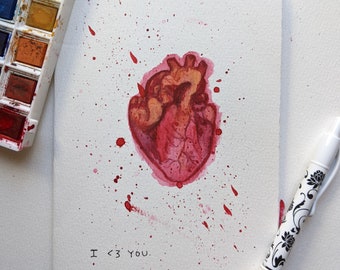 Watercolor Human Heart Valentine's Day Card