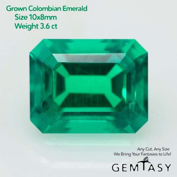 Cut stone - Emerald Colombian hydrothermal lab grown, eye clean facet Octagon 10x8mm 3.60ct