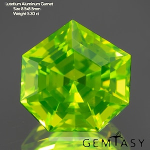 Cut stone - LuAG Yellow neon Czochralski (Pulled) lab grown, facet Heptagon 8.5x8.5mm 5.30ct
