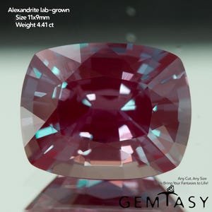 Cut stone - Alexandrite Czochralski (Pulled) lab grown, facet Cushion 11x9mm 4.40-5.14ct