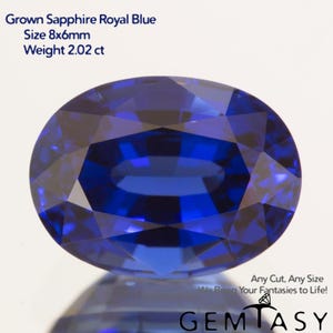 Cut stone - Sapphire Royal Blue Czochralski (Pulled) lab grown, facet Oval 8x6mm 1.84-2.02ct