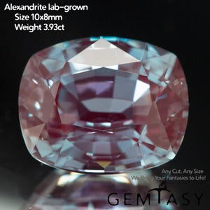 Cut stone - Alexandrite Czochralski (Pulled) lab grown, facet Cushion 10x8mm 3.68-3.94ct