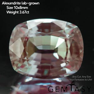 Cut stone - Alexandrite Czochralski (Pulled) lab grown, facet Cushion 10x8mm 3.67-3.94ct