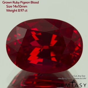 Cut stone - Ruby Pigeon blood Czochralski (Pulled) lab grown, facet Oval 14x10mm 8.13-8.97ct