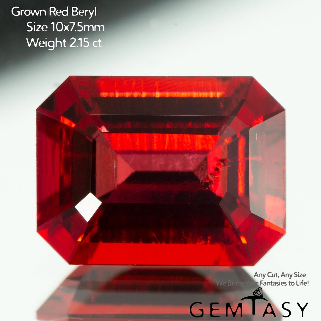 Cut Stone - Red Beryl Hydrothermal Lab Grown, Facet Octagon 10x7.5mm 2 ...