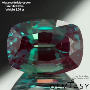 Cut stone - Alexandrite Czochralski (Pulled) lab grown, facet Cushion 14x10mm 7.48-8.24ct
