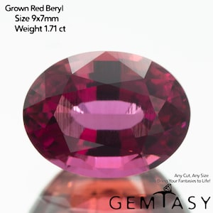 Piedra tallada: berilo rojo hidrotermal cultivado en laboratorio, facetado ovalado de 9 x 7 mm, 1,65-1,83 ct.