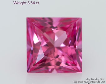 Cut stone - Sapphire Pink Czochralski (Pulled) lab grown, facet Princess 8x8mm 3.54ct