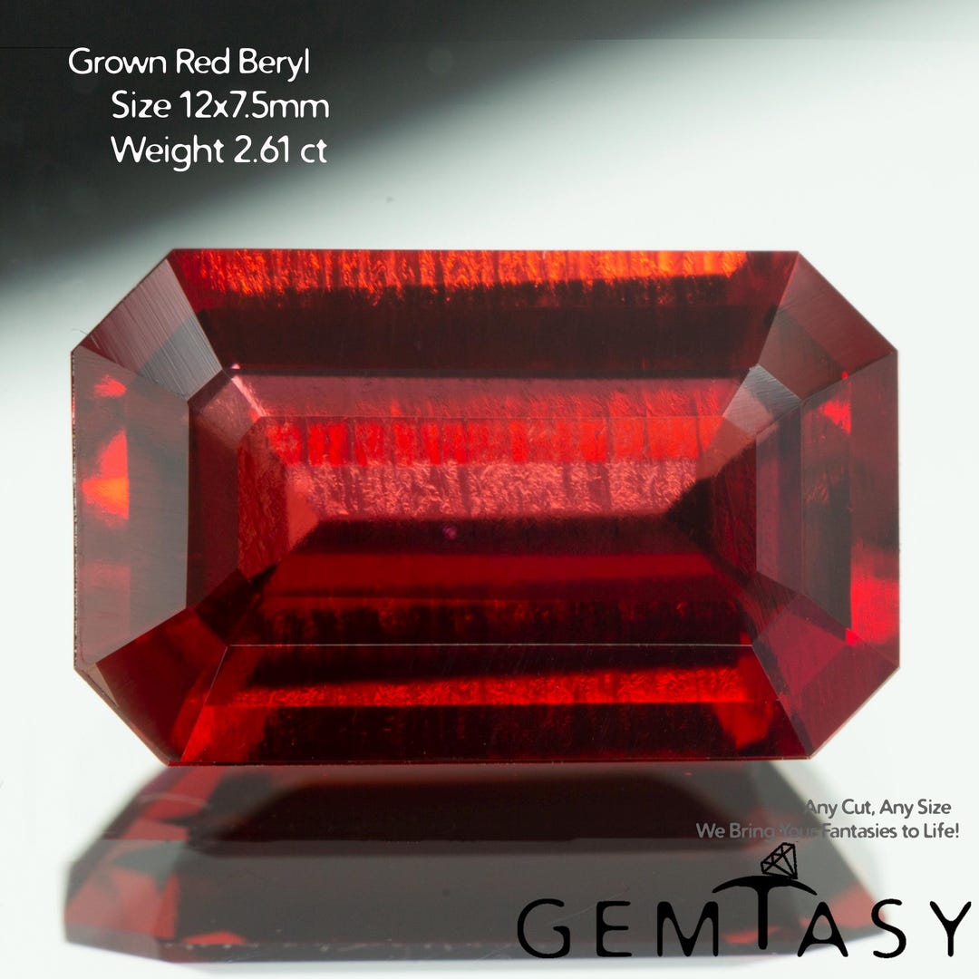 Cut Stone - Red Beryl Hydrothermal Lab Grown, Facet Octagon 12x7.5mm 2 ...