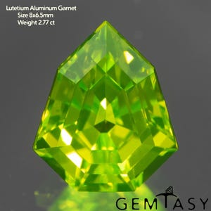 Cut stone - LuAG Yellow neon Czochralski (Pulled) lab grown, facet Shield 8x6.5mm 2.77-3.05ct