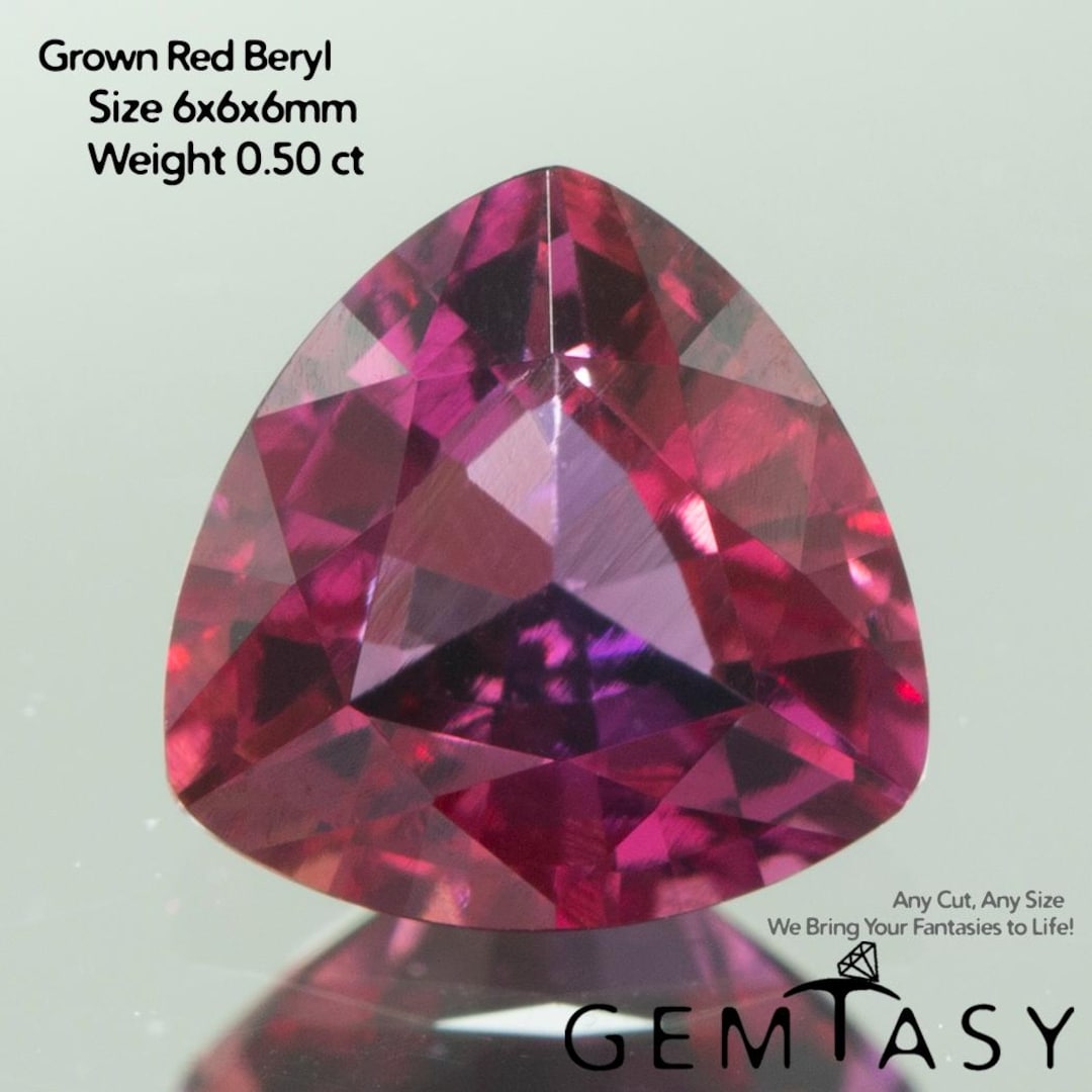 Cut Stone - Red Beryl Hydrothermal Lab Grown, Facet Trilliant 6x6x6mm 0 ...