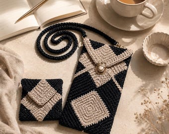 Crochet Phone Pouch Pattern | AXIS FRAME Two-Color Granny Square (PDF Download)