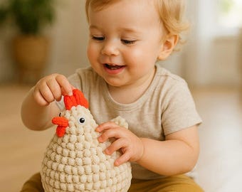 Crochet Plush Chicken Pattern, Chenille Yarn Amigurumi, Easter Decor (PDF Pattern)