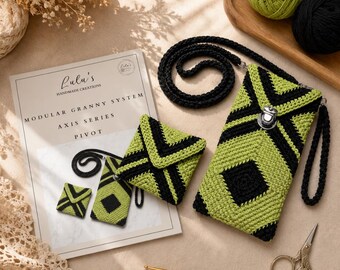Crochet Phone Pouch Pattern PDF | Green Black Granny Square Bag | Mini Pouch Pattern