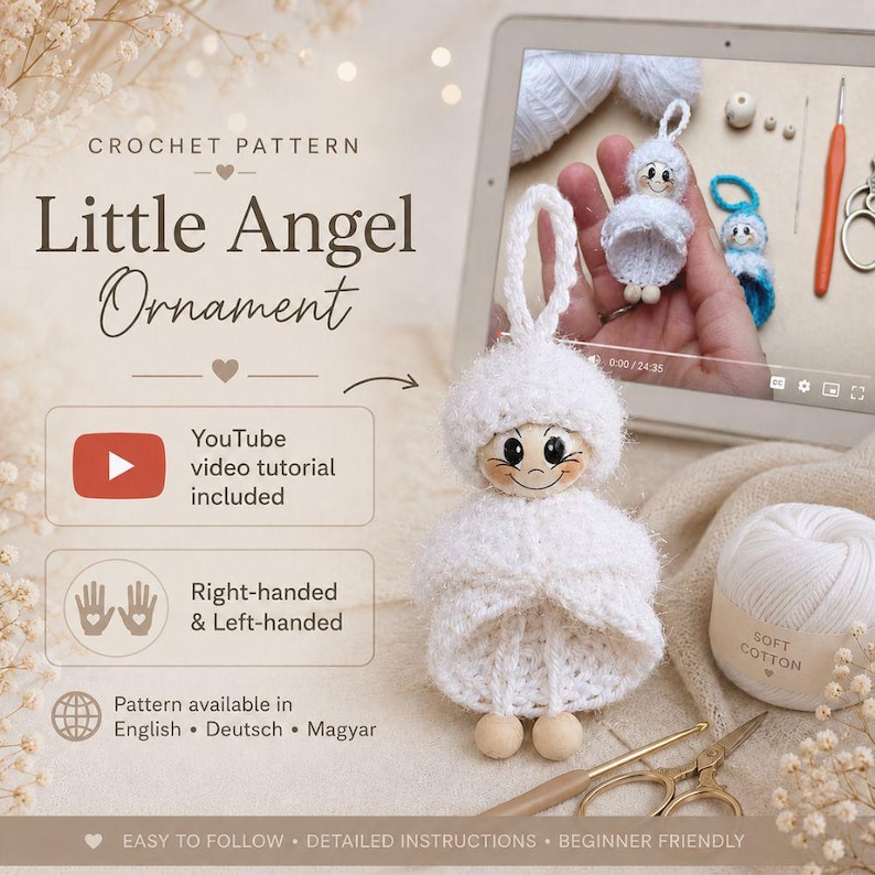 Schattig haakpatroon voor een engeltje | Kerstornament PDF | Eenvoudig miniproject voor beginners | Kerstengel decoratie afbeelding 10